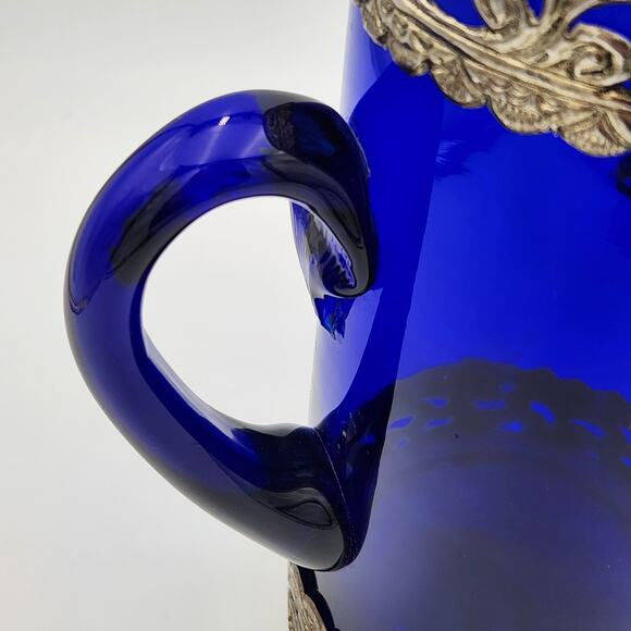 Cobalt Blue Pitcher with Silver Toned Filigree - Picture 7 of 15